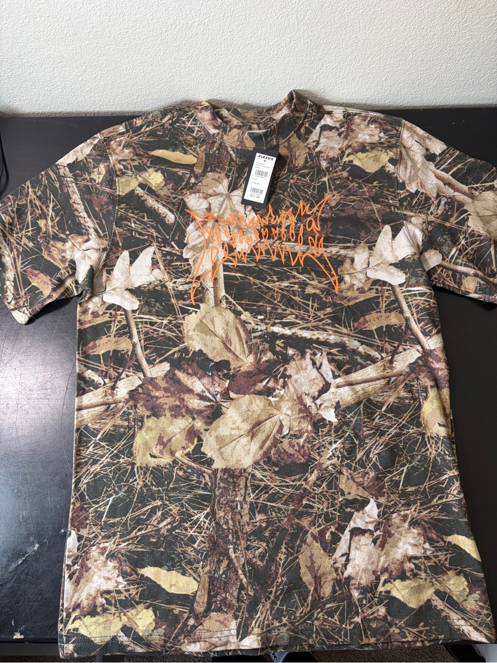 Primitive Camo Short Sleeve Tee with Orange Script